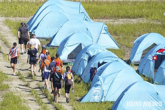 3일 오전 전북 부안군 새만금 일대에서 열린 '2023 제25회 세계스카우트 잼버리' 아영장.   사진=임형택 기자