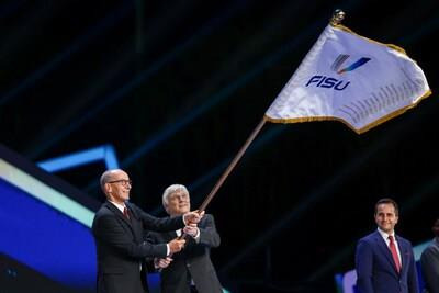 The FISU flag handover ceremony is held (PRNewsfoto/Xinhua)