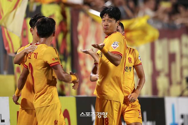 대전하나시티즌전에서 골을 넣은 광주FC 이건희 세리머니. 프로축구연맹 제공