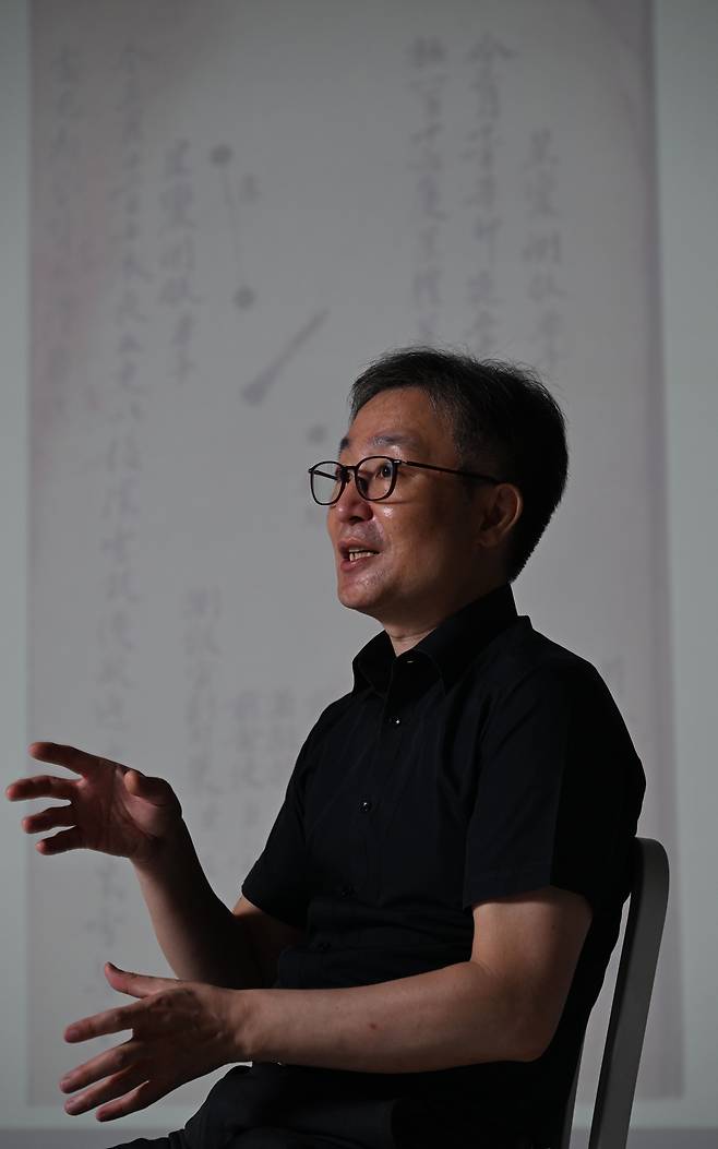 Yang Hong-jin, manager of the Center of Historical Astronomy at the Korea Astronomy and Space Science Institute, speaks in an interview with The Korea Herald at the Herald Square in Seoul on July 28. (Park Hae-mook/The Korea Herald)