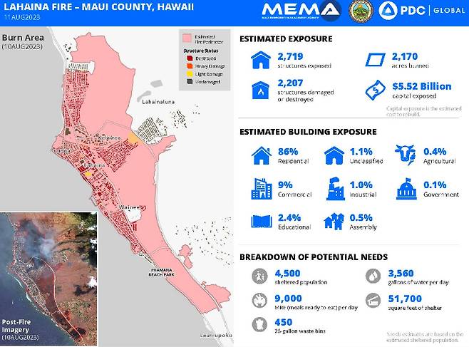 라하이나 지역 산불 피해 집계 내용/사진=마우이 카운티 홈페이지