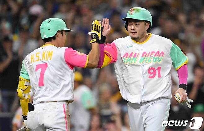 최지만(오른쪽)과 김하성. ⓒ AFP=뉴스1