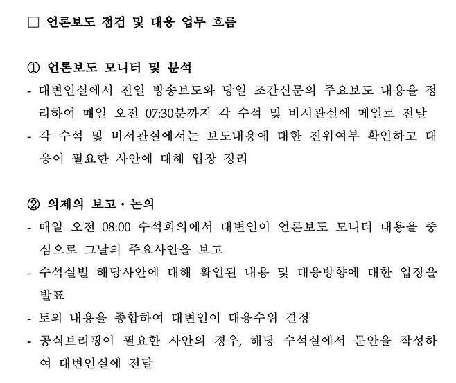 ▲ 2008년 3월'언론보도 점검 및 대응 방법 매뉴얼' 문건