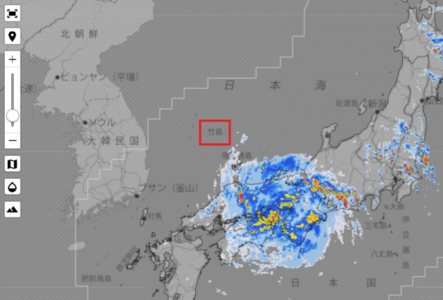 일본 기상청이 독도를 '竹島'(다케시마)로 표기하고 동해를 '日本海'(일본해)라고 표기한 지도. 서경덕 교수 제공