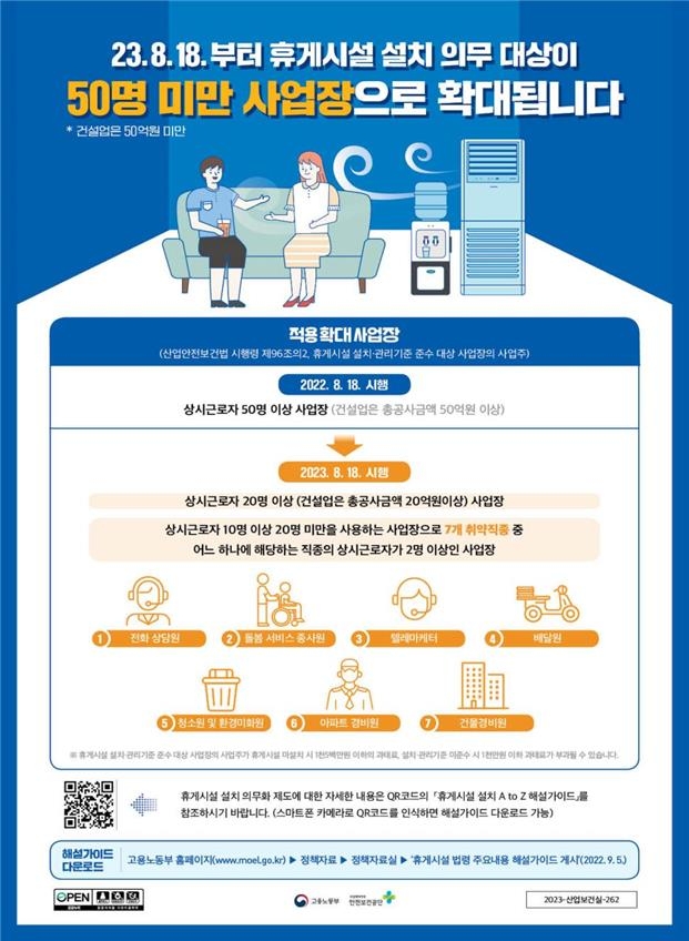 휴게시설 설치 의무 대상 확대 안내문 [고용노동부 제공]