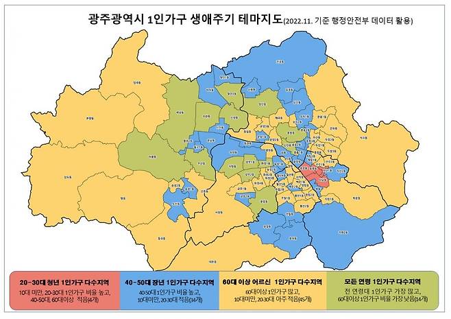 광주 생애주기별 1인가구 빅데이터 공간분석 자료. 사진제공ㅣ광주광역시