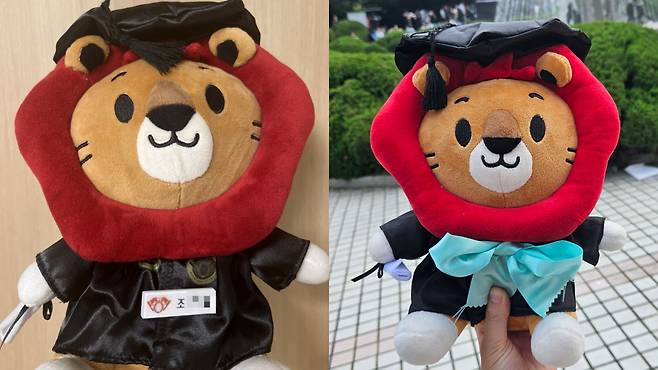 경희대학교 공식 캐릭터인 '쿠옹이' 인형에 명찰과 리본을 달아 준 모습. [독자 제공]