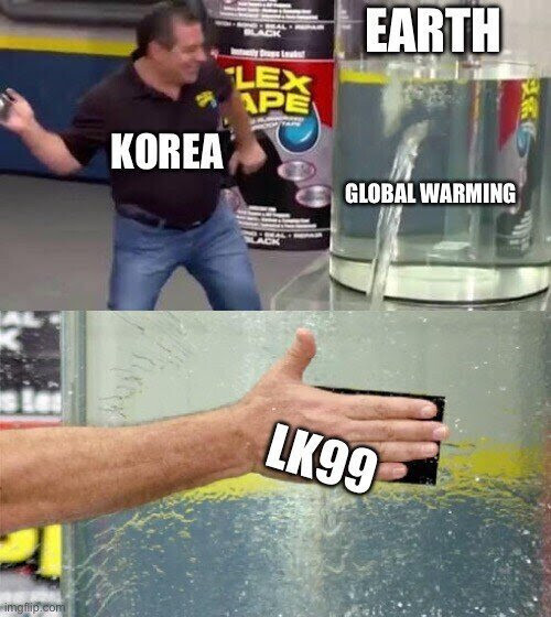 한국이 LK-99란 기후위기 해결책을 냈다는 의미의 이미지. 온라인 커뮤니티