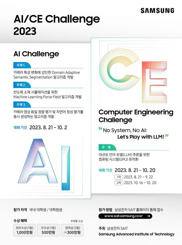 삼성전자 SAIT, '인공지능, 컴퓨터공학 챌린지 2023' 모집 공고. [사진제공=삼성전자]