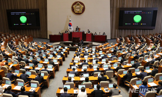 국회 지난달 7월 국회 본회의장 모습. 뉴시스.