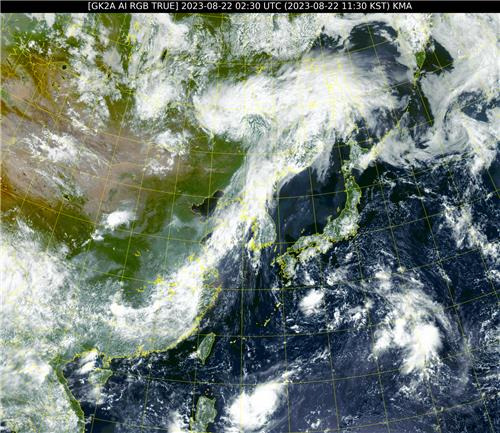 22일 오전 11시 30분 현재 한반도와 주변 위성 영상. 국가기상위성센터 제공.