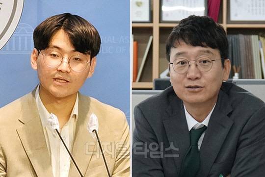 국민의힘 '2001년생' 강사빈 부대변인과 전남 순천 출생의 검사 출신 김웅 국회의원.<디지털타임스DB·김웅 국회의원 페이스북 사진 갈무리>