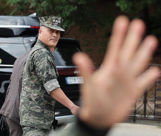 박정훈 전 해병대 수사단장이 지난 8월 18일 오후 경기 화성 해병대사령부에서 개최된 징계위원회에 출석하고 있다. 연합뉴스