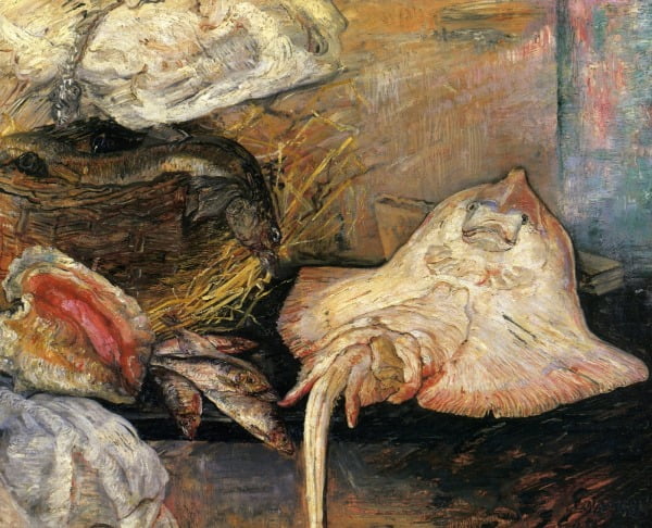 '가오리'(1882). 앙소르는 뛰어난 정물화가기도 했다. 그는 정물화를 그릴때도 자신만의 특이하면서 다소 기이한 양식을 드러냈다. /브뤼셀 벨기에 왕립미술관 소장