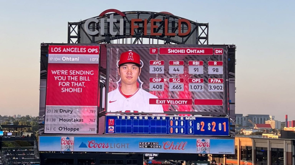 뉴욕 메츠가 시티필드 전광판에 새겨 오타니에게 전한 메시지. 사진=MLB닷컴 캡처