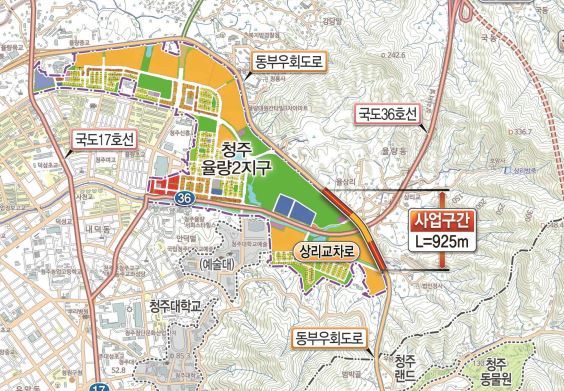 [청주=뉴시스] 충북 청주시 청원구 율량동 상리교차로 고가차도 건설공사 위치도. (사진=청주시 제공) photo@newsis.com *재판매 및 DB 금지