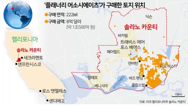 '플래너리 어소시에이츠'가 구매한 토지 위치. 그래픽=김문중 기자