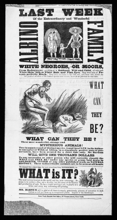 진화론도 정상 규정의 기준이 됐다. 인종주의가 드러나는 ‘기형인간 쇼’ 포스터.(1860)
