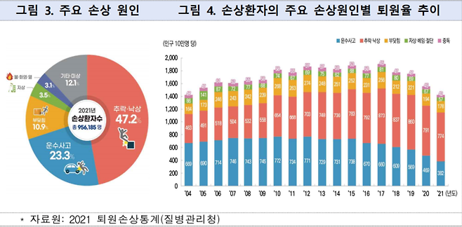 2021년 기준 손상환자의 주요 손상 원인. 질병관리청 제공