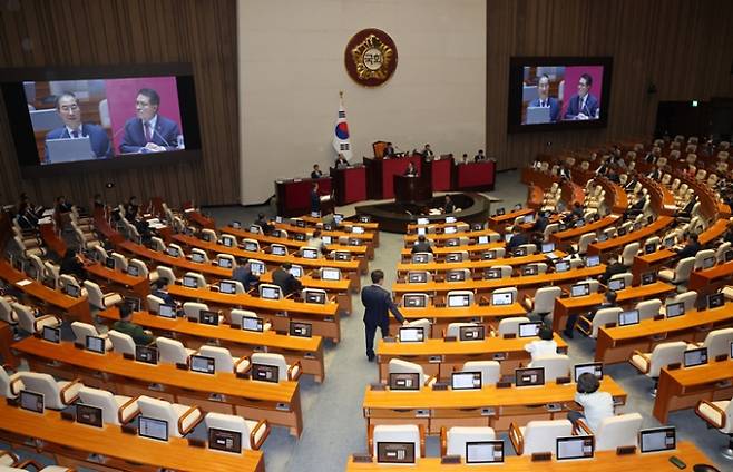 여·야가 나흘째 진행되는 대정부질문에서 홍범도 흉상 철거 문제와 교권보호를 중심으로 공방을 펼칠 예정이다. 사진은 지난 7일 오후 서울 여의도 국회에서 열린 경제분야 대정부질문. /사진=뉴스1