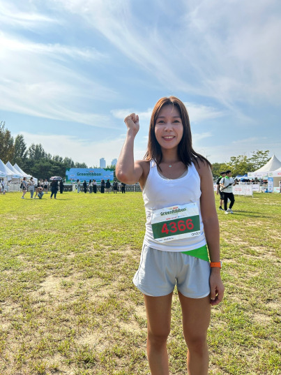 5.25km를 완주한 한지인씨. 서지영 기자 