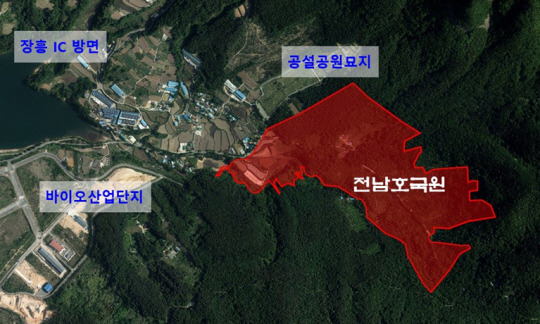 전라남도 장흥군 금산리에 2029년 목표로 건립될 전남권 호국원 부지 전경도. 국가보훈부 제공