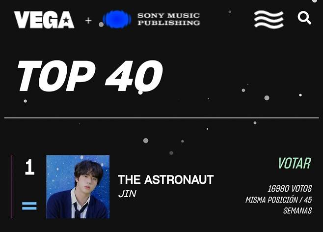 방탄소년단 진 '디 애스트로넛' 아르헨티나 베가 라디오 45주간 1위