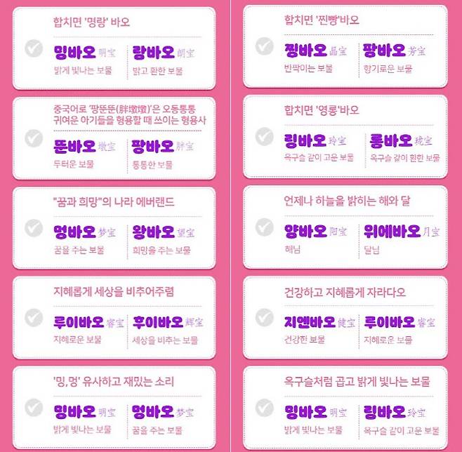 쌍둥이 판다 이름 후보. (사진=에버랜드)