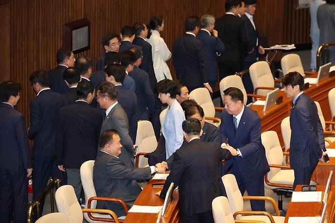 21일 국회 본회의에서 이재명 더불어민주당 대표에 대한 체포동의안 투표가 이뤄지고 있다. 강창광 선임기자 chang@hani.co.kr