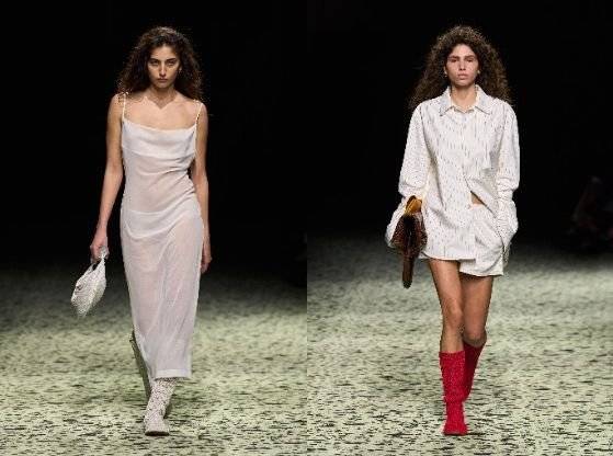 보테가 베네타의 2023 가을겨울 컬렉션. 시스루, 가죽, 울 등 고급 소재를 활용, 최근 패션가 화두로 떠오른 '올드 머니 룩'을 보여줬다. 사진 보테가 베네타