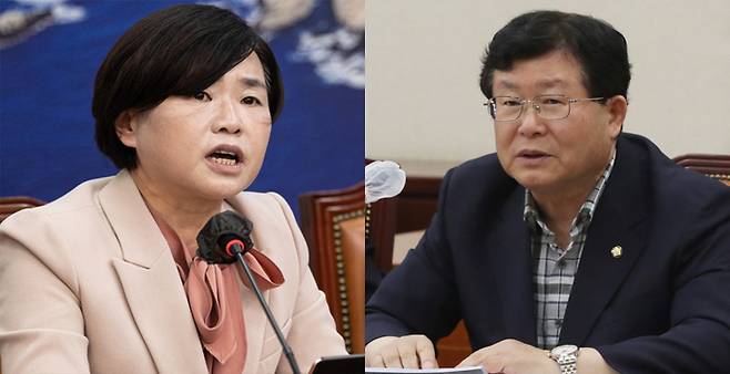 서은숙 더불어민주당 최고위원(왼쪽) 설훈 의원(오른쪽). 뉴스1