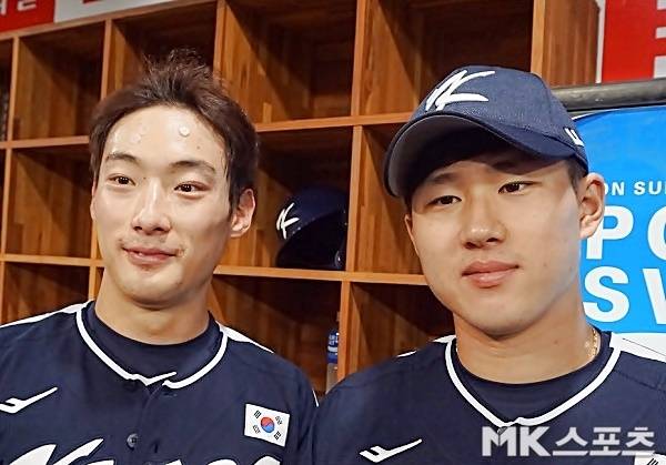 주루 능력이 뛰어난 아시안게임 대표팀 외야수 최지훈(사진 왼쪽)과 최원준(사진 오른쪽)이 타이완전에서 뛰는 야구의 중요성을 강조했다. 사진(고척)=김근한 기자