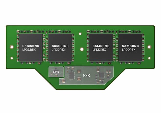 삼성전자가 업계 최초로 개발한 LPDDR(저전력더블데이터레이트) D램 기반 7.5Gbps(기가비트퍼세컨드) LPCAMM(저전력 LP 모듈) [삼성전자 제공]