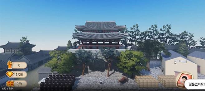 국립통일교육원이 만들어 공개한 이산가족 고향 체험 메타버스 콘텐츠 속 평양 대동문의 모습. 국립통일교육원 제공