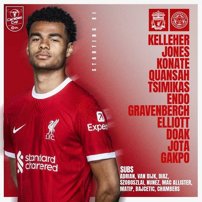 리버풀 선발 명단. 리버풀 공식 SNS
