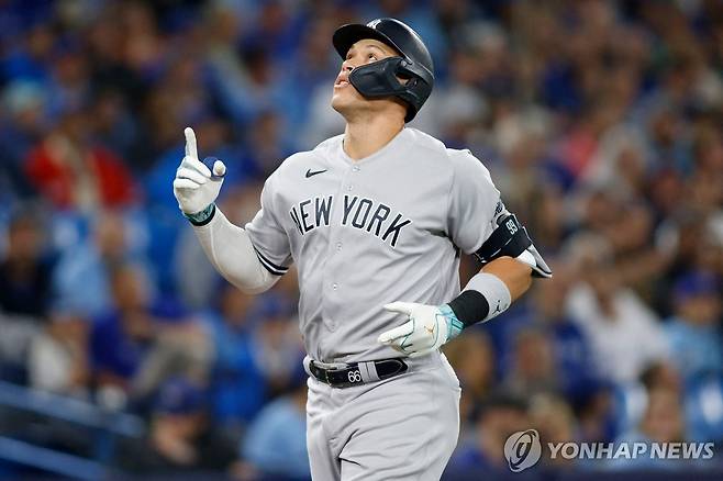 홈런 두 방을 터트린 에런 저지 [AFP/게티이미지=연합뉴스]