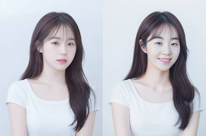 왼쪽은 스노우 AI 프로필. 오른쪽은 알레시오의 '로우라'로 구현한 AI 프로필. 뽀샤시함을 덜고 개성, 자연스러움을 최대한 살렸다고 회사 측은 설명했다. /알레시오