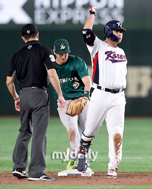 지난 2월 WBC 호주전에서 '세리머니' 주루사를 당한 강백호 / 일본(도쿄) = 유진형 기자 zolong@mydaily.co.kr