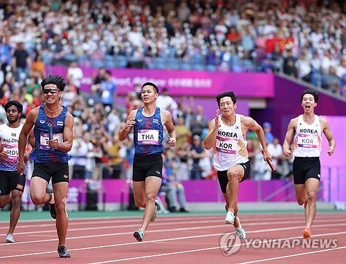 육상 남자 400ｍ 계주 예선 2위 [연합뉴스 제공]