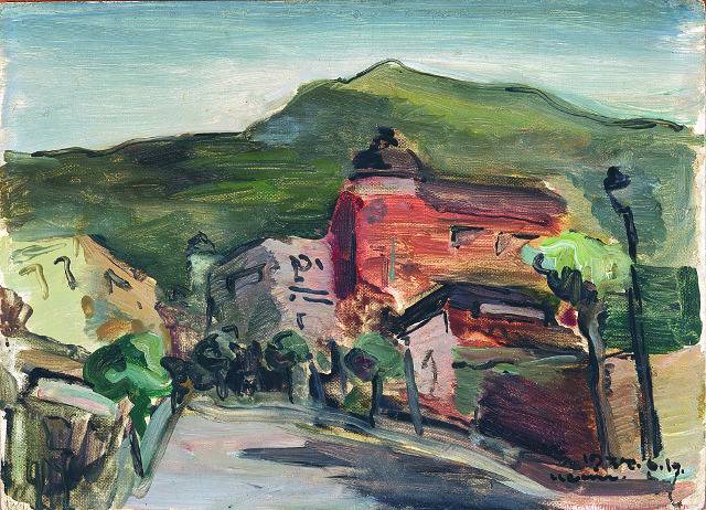 장욱진은 까치, 나무, 해와 달, 호랑이 등 민화에서 영감을 얻은 그림으로 사랑받고 있다. 그도 1950년대 이후 고유의 세계를 구축하기 전에는 사실주의, 표현주의 등 다양한 시도를 했다. 표현주의가 가미된 ‘풍경’(1937, 판지에 유채). 국립현대미술관 제공