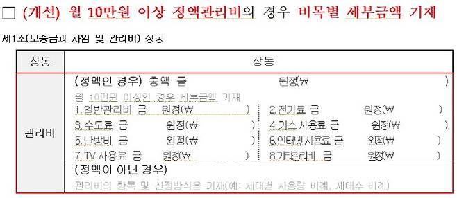 개선된 주택임대차표준계약서 양식