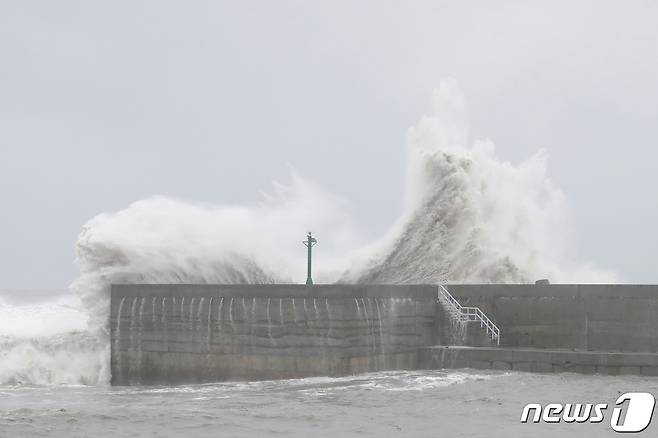 5일 대만 타이둥에 14호 태풍 고이누가 상륙하면서 파도가 치고 있다. 2023.10.05/뉴스1 ⓒ 로이터=뉴스1 ⓒ News1 김민수 기자