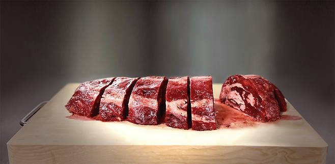 티센바이오팜이 개발 중인 소고기 배양육. 고깃결과 마블링까지 일반 육류처럼 보이는 게 특징이다. 나아가 고기와 비슷한 맛과 식감을 내는 게 과제다. 티센바이오팜 제공