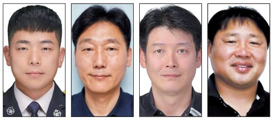 LG 의인상 수상자들. 왼쪽부터 김익수 소방교, 강충석 책임, 김진홍 책임, 이동욱 씨,