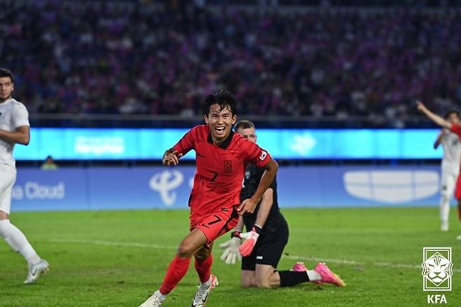 아시안게임 남자축구 득점 선두에 올라 있는 정우영. ⓒ 대한축구협회