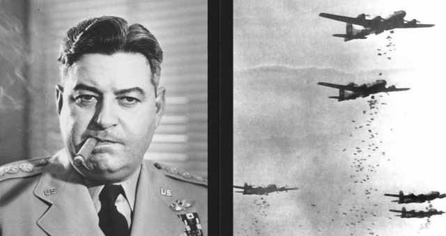 ▲ 1945년 3월10일 도쿄를 불바다로 만들었던 미 육군 제21폭격단 커티스 르메이 사령관과 그의 지휘 아래 일본 67개 도시들을 공습했던 B-29 전폭기들.