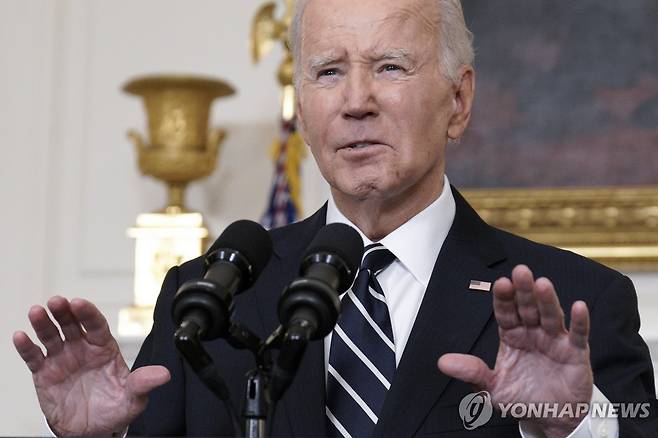 이스라엘 사태에 긴급 연설에 나선 바이든 [UPI 연합뉴스. 재판매 및 DB 금지]