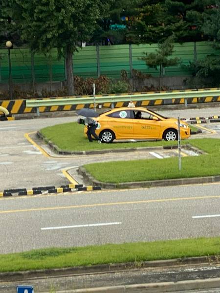 서울 서부면허시험장에서, 기능시험을 보던 한 응시생의 차량이 잔디 위로 올라갔다. 기자가 운전한 차량은 아니다(오해 금지). 기능 시험이 많이 어려워졌음을 알았다./사진=남형도 기자
