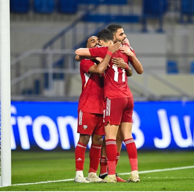 기뻐하는 UAE 선수단. /사진=UAE 축구협회 SNS