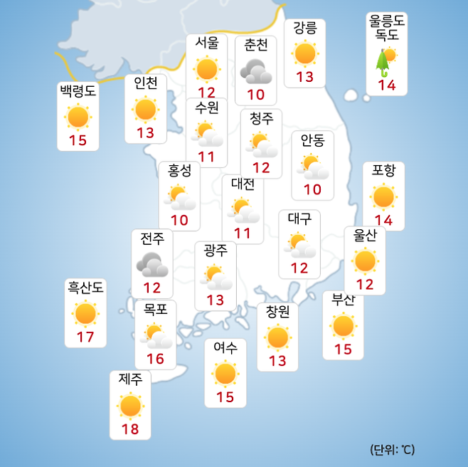 ⓒ기상청: 오늘(15일) 오전 전국날씨